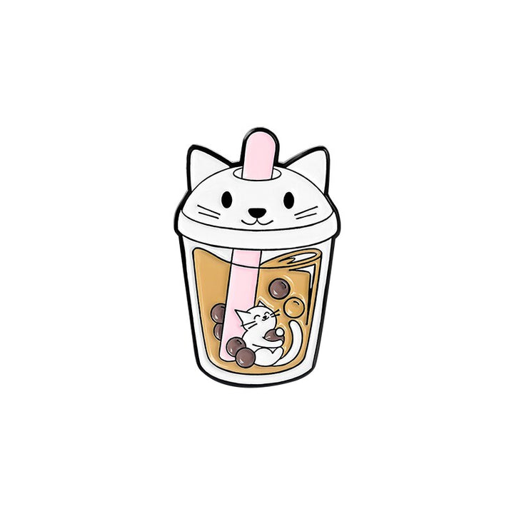 Boba Milk Tea Enamel Pin Happy Kitty Cat